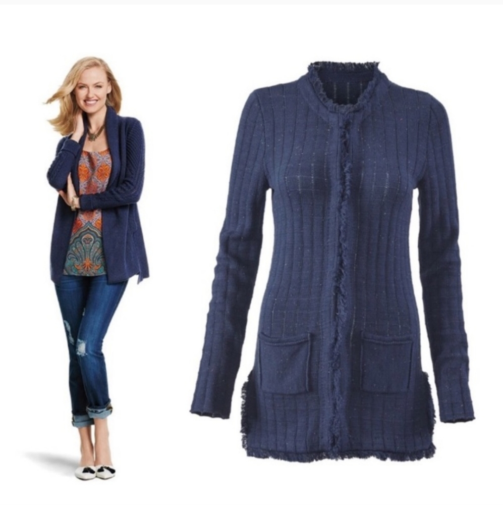 CAbi 181 Blue Dutchess Cardigan Raw Hem Small